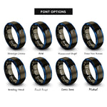 font options for inside engraving on gunmetal & blue kayak paddle wave rings