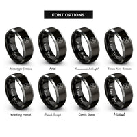 font options for inside engraving on black & grey kayak paddles rings