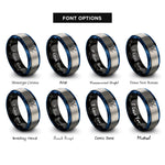 font options for inside engraving on black & blue & gray kayaker paddling wave rings