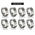 font options for inside engraving on grey kayaker paddling wave rings