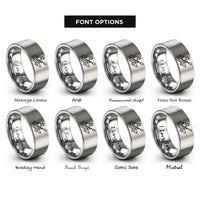 font options for inside engraving on grey kayaker paddling wave rings