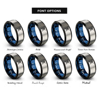 font options for inside engraving on black & blue & grey kendo shinai rings