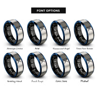 font options for inside engraving on black & blue & grey kendo shinai rings