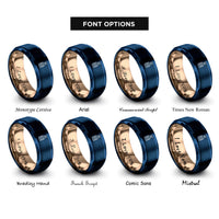 font options for inside engraving on blue & rose gold ketchup bottle rings