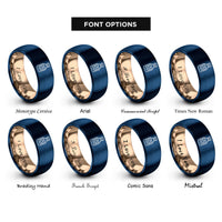 font options for inside engraving on rose gold & blue ketchup bottle rings