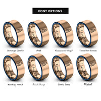 font options for inside engraving on rose gold & blue ketchup bottle rings