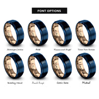 font options for inside engraving on blue & rose gold ketchup packet rings