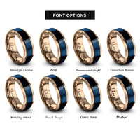 font options for inside engraving on blue & rose gold ketchup packet rings