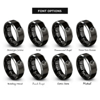 font options for inside engraving on black & silver kettle gooseneck rings