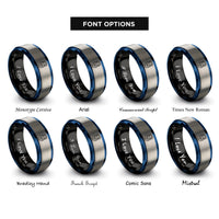 font options for inside engraving on black & blue & silver kettlebell heart rings