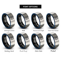 font options for inside engraving on black & blue & grey kettlebell heart rings