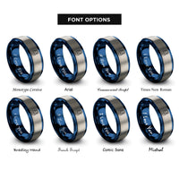 font options for inside engraving on blue & grey kettlebell heart rings