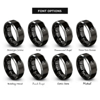 font options for inside engraving on black & silver kevlar helmet rings