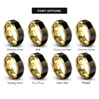 font options for inside engraving on black & gold key heart rings