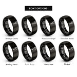 font options for inside engraving on black key heart rings