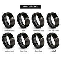 font options for inside engraving on black key heart rings