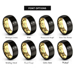font options for inside engraving on black & gold key through heart chain rings