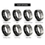 font options for inside engraving on black & silver keyframe diamond rings