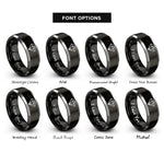 font options for inside engraving on black & silver keyframe diamond rings