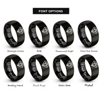 font options for inside engraving on black keyframe diamond rings