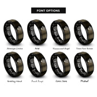 font options for inside engraving on gunmetal & black keyframe diamond rings
