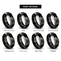 font options for inside engraving on black & silver keytar rings