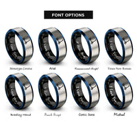 font options for inside engraving on black & blue & grey kick scooter rings