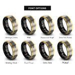 font options for inside engraving on black & gold & grey kickline silhouette circle rings