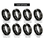 font options for inside engraving on black & silver kickline silhouette circle rings