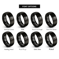 font options for inside engraving on black kickline silhouette circle rings