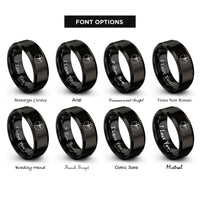 font options for inside engraving on black kickline silhouette circle rings
