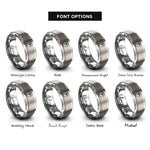 font options for inside engraving on grey kickline silhouette circle rings