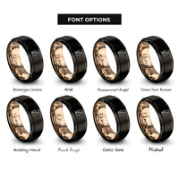 font options for inside engraving on black & rose gold kiddush cup wine rings