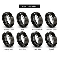 font options for inside engraving on black & gray kidney disease rings