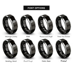 font options for inside engraving on black & gray kinetic rope coiled rings