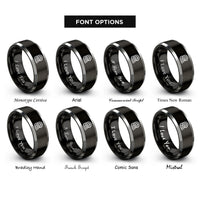 font options for inside engraving on black & gray kinetic rope coiled rings