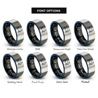font options for inside engraving on black & blue & grey king crab rings