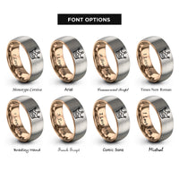 font options for inside engraving on rose gold & silver king crown rings