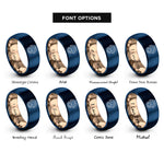 font options for inside engraving on rose gold & blue kissing mermaids heart rings