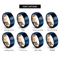font options for inside engraving on rose gold & blue kissing mermaids heart rings