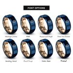 font options for inside engraving on rose gold & blue kissing mermaids heart rings