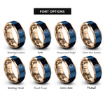 font options for inside engraving on rose gold & blue kissing mermaids heart rings