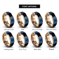 font options for inside engraving on rose gold & blue kissing mermaids heart rings