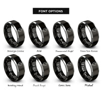 font options for inside engraving on black & gray kite shield rings
