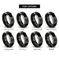 font options for inside engraving on black & gray kitten silhouette sitting rings