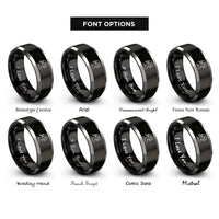 font options for inside engraving on black & gray kneeling angel prayer rings