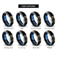 font options for inside engraving on black & blue & gray kneeling archer rings