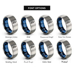 font options for inside engraving on blue & silver knot icon rings