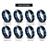 font options for inside engraving on blue & gray knot icon rings