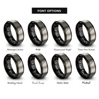 font options for inside engraving on black & grey koch curve rings